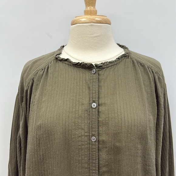 Ann Taylor LOFT Woven Striped Boxy Button Down Oversized Shirt Green Large - Picture 3 of 10